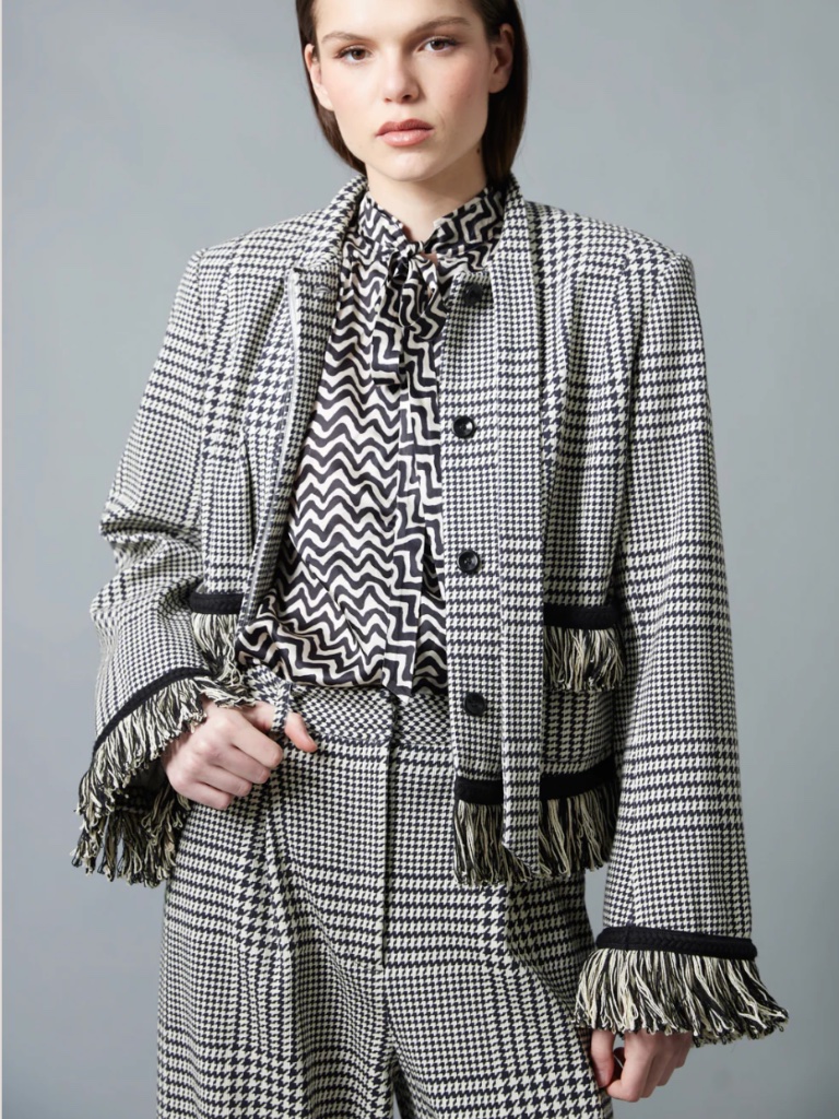Hope For Flowers By Tracy Reese Fringed Cardigan In Glen Plaid (Nwot)